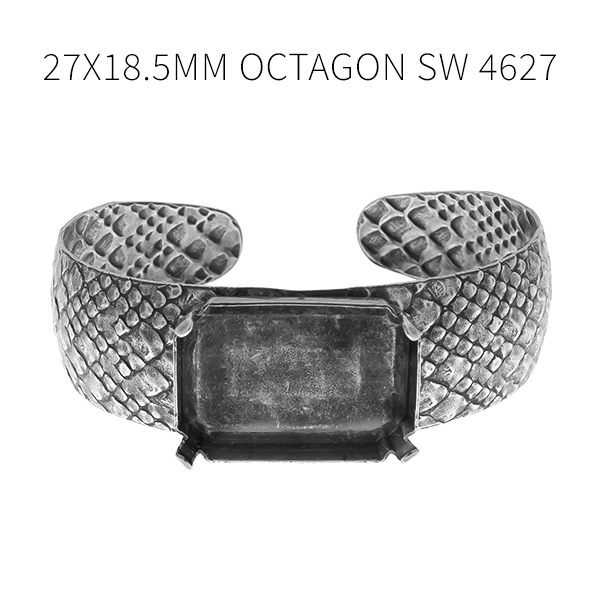 27x18.5mm Octagon stone setting Wide Snake skin metal texture bangle bracelet base