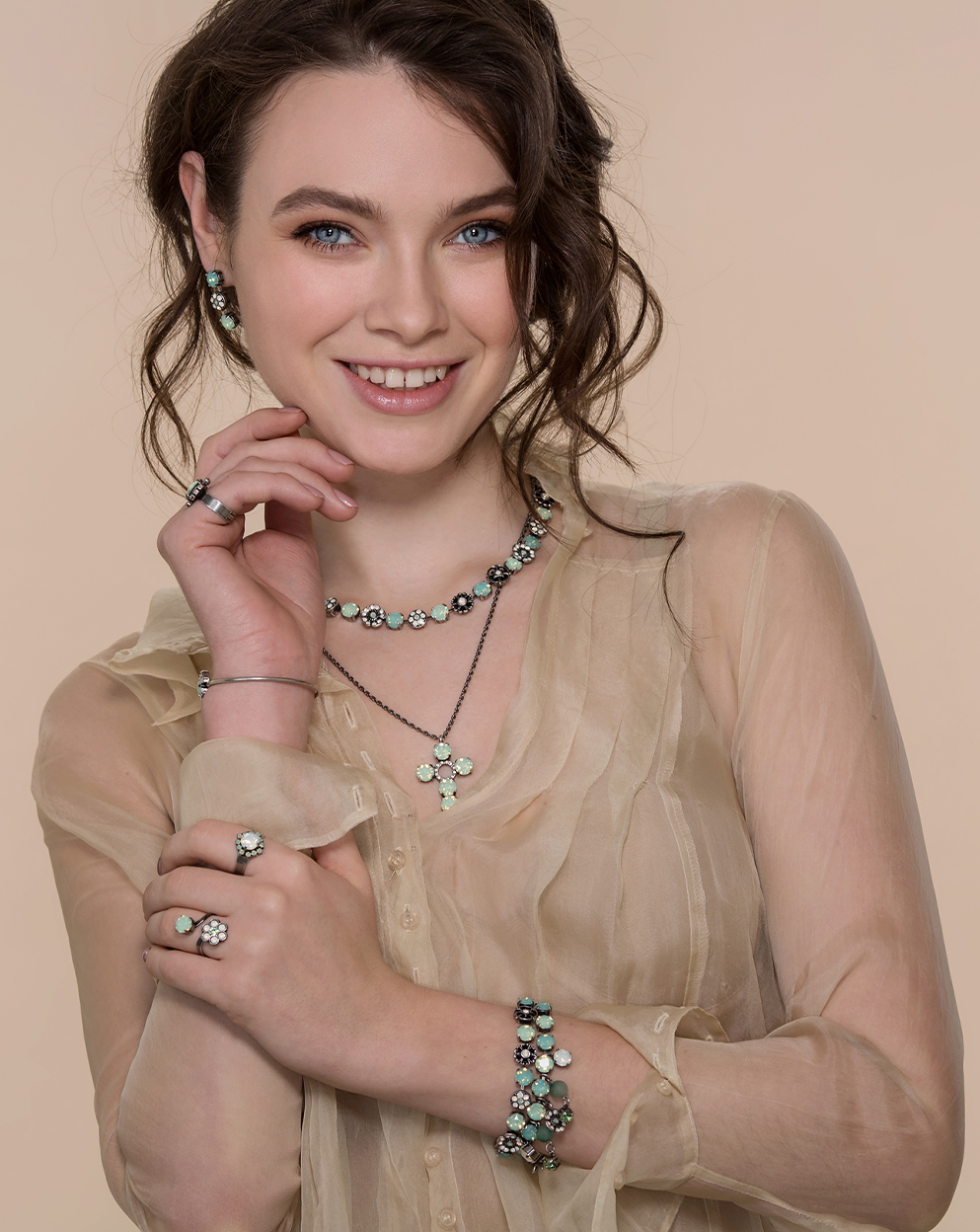 Total look pacific opal crystals cup chain jewelry set Cup Chain